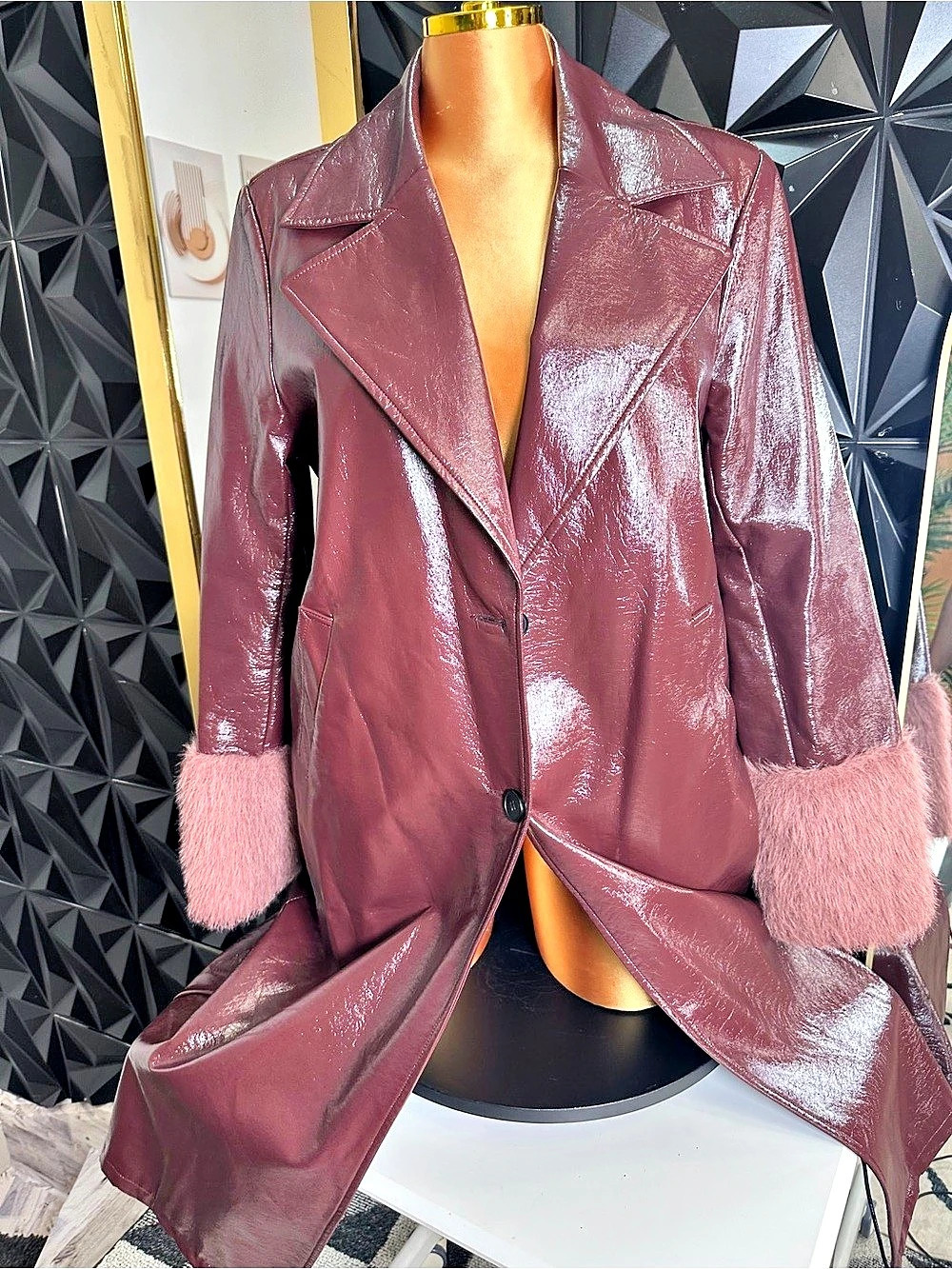 🔥🧥Faux Leather Coat Burgundy Like New